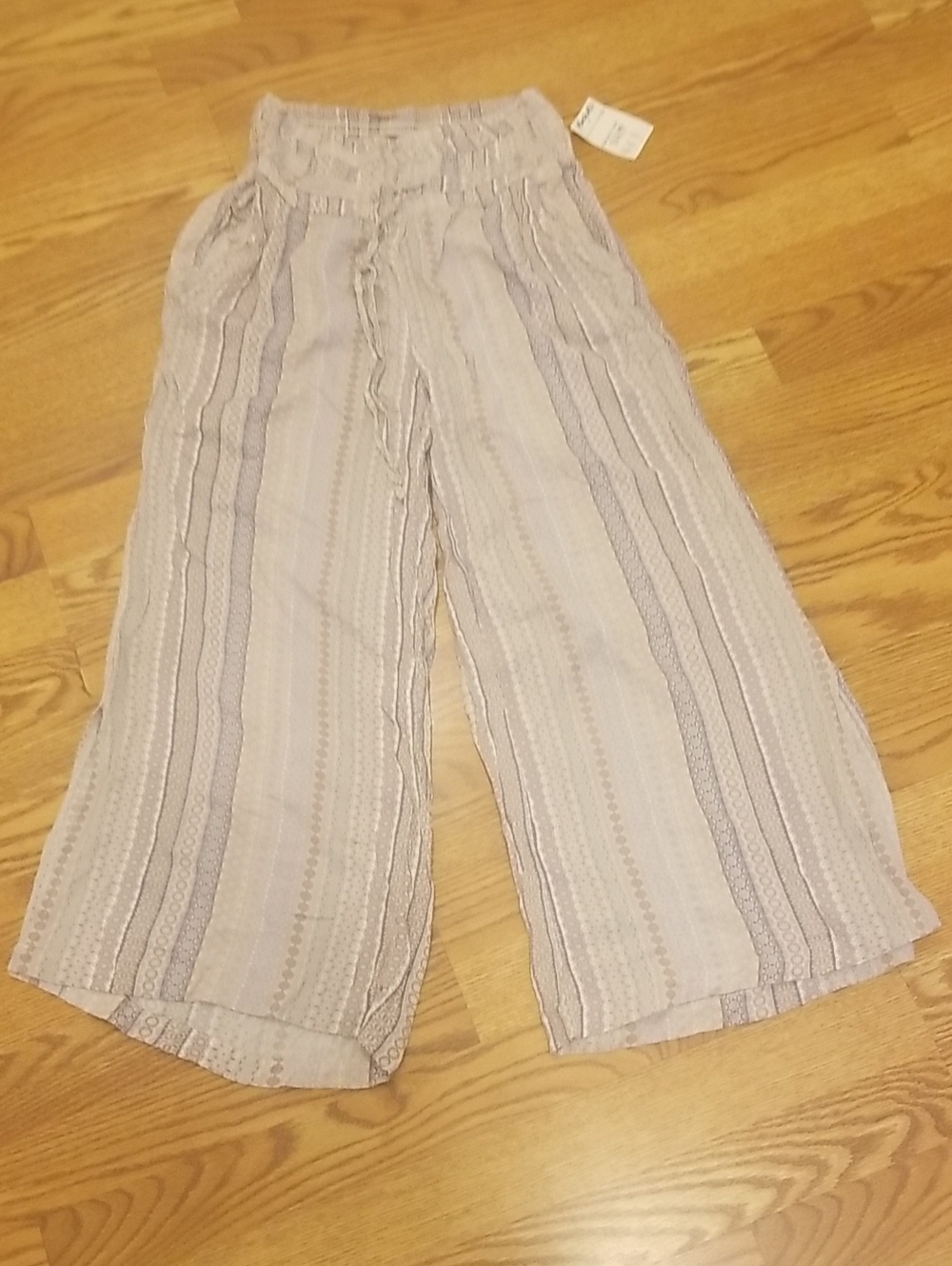 NWT Rewash Neutral Striped Smocked Top in Beige and Lavender